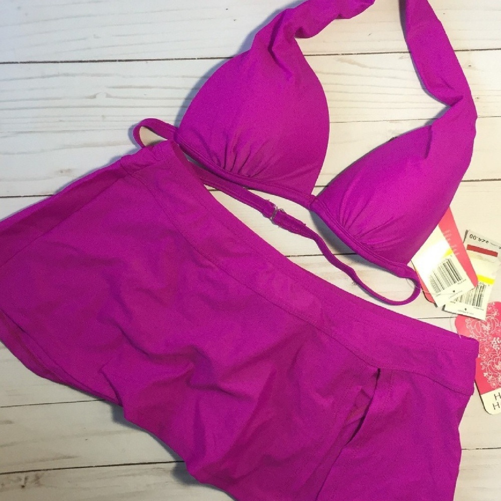 NWT Gorgeous magenta 2 piece skirted bikini size M